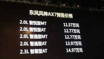 东风风神AX7售价11.57万起 全面接受预订