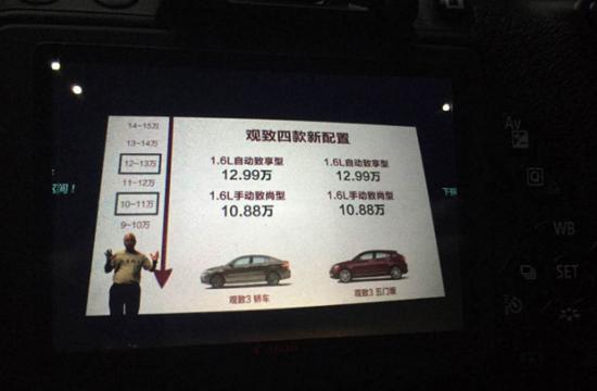 起售价10.88万 观致3新增四款1.6L车型