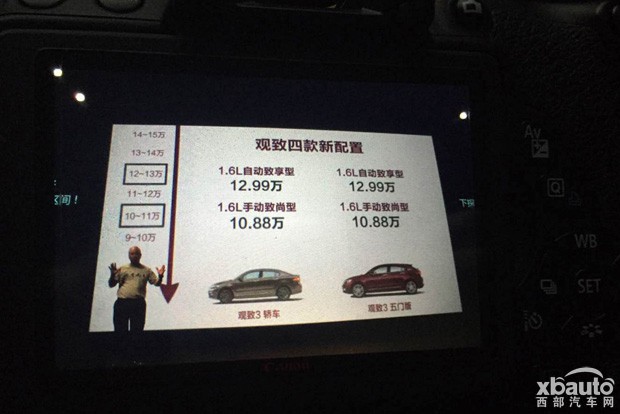 西部汽车网起售价10.88万 观致3新增四款1.6L车型