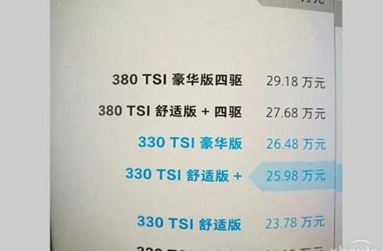 售21.18-31.58万元 曝新途观L疑似售价