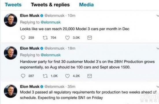 首批MODEL 3将于7月28日交付