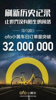 ofo日订单破3200万 艾瑞：ofo用户月总使用次数远甩摩拜近9亿次