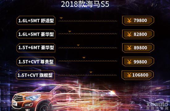 2018款海马S5正式上市 售7.98-10.68万元