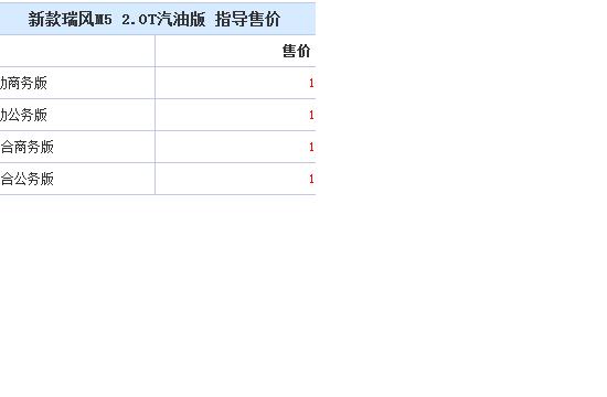 新款瑞风M5汽油版上市 售13.95-16.65万